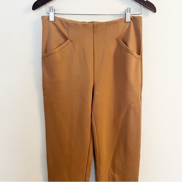 Anthropologie Maeve Tan Slim Fit Ponte Pants Elastic Waist Size XS Back Slit - Picture 2 of 7